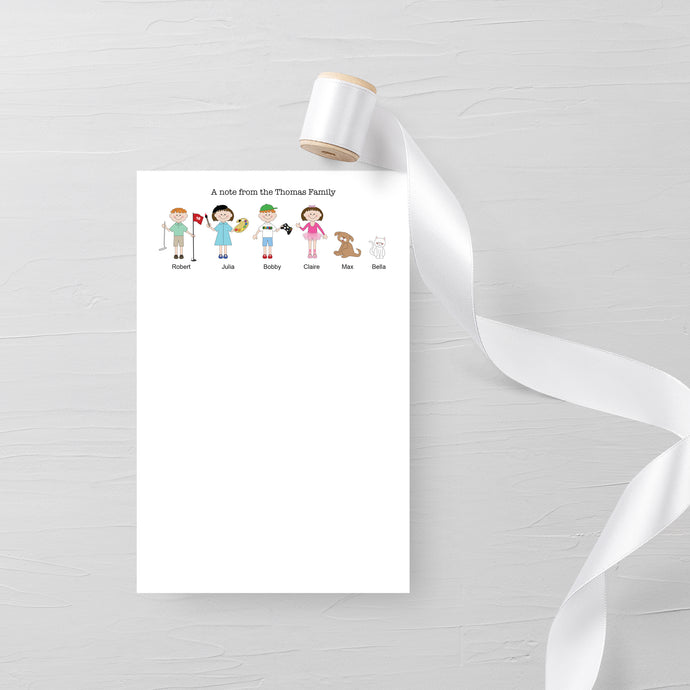 Custom Personalized Family Stationery - Notepads - Cute Characters - Fun, Colorful Original Design - Great Gift Idea