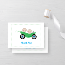 Load image into Gallery viewer, Thank You Notes - Two Peas in a Pod Car - Cute Customized Twin Characters - Quality Printed Notecards