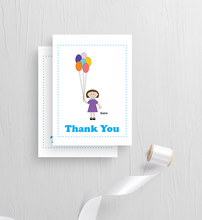 Load image into Gallery viewer, Kids Thank You Notes - Bunch of Balloons - Cute Customized Characters - Quality Printed Notecards