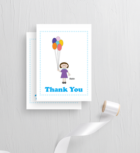 Kids Thank You Notes - Bunch of Balloons - Cute Customized Characters - Quality Printed Notecards