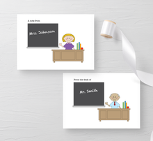 Load image into Gallery viewer, Teacher Note Cards - From the Desk of - Great Teacher Gift - Cute School Teacher Character - Quality Printed Notecards