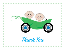 Load image into Gallery viewer, Thank You Notes - Two Peas in a Pod Car - Cute Customized Twin Characters - Quality Printed Notecards